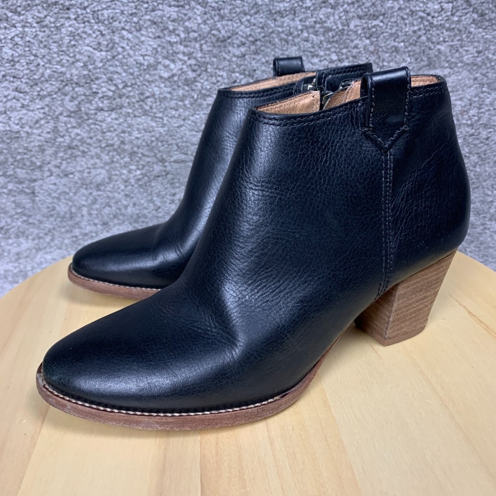 Madewell The Billie Ankle Boots Women 7.5 Zip Black Leather Almond Toe‎ Capsule